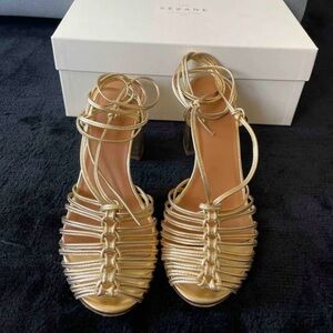 Sezane Gold Strappy Heels